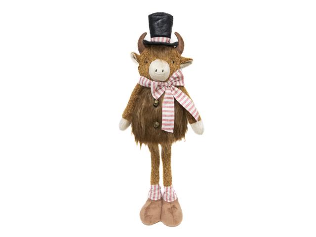 HIGHLAND COW WITH TOP HAT PLUSH STANDER (29")